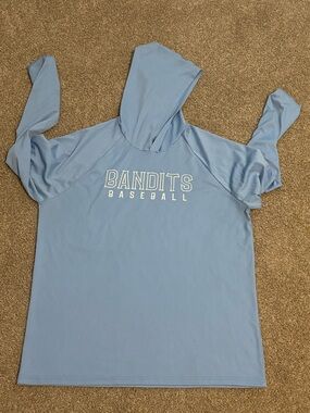 Light Blue Long Sleeve Hooded Pullover - XL - Polyester